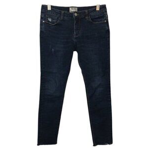 ACNE Studios Dark Wash Distressed Raw Hem Cropped Jeans